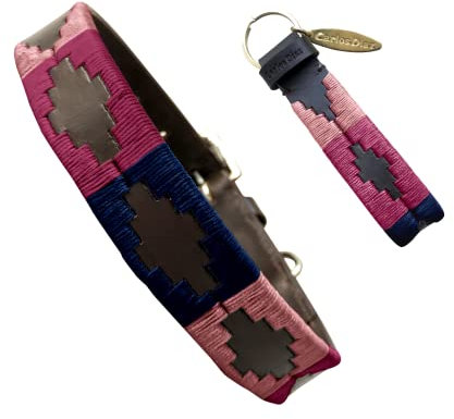 Carlos Diaz Echtes Leder gewachstes Premium-Polo-Hundehalsband mit Stickerei XL