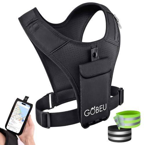 GOBEU Running Phone Holder Vest | Waterproof Phone Pouch | Adjustable Waistband | Water Bottle Holder | 2 Pockets for Running Accessories | Lightweight and Breathable Running Vest - Men & Women