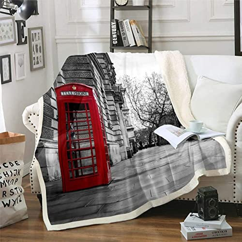 Kuscheldecke 80x150 London, 3D London Wolldecke Warme Fleecedecke Flauschige Decke, für Tagesdecke Blanket Sofadecke Kinder Baby, für Bett Sofa
