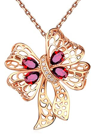 Lieson Anhänger Für Ketten, 18K Gold Kette Damen mit Anhänger Knot mit Rubin 1.82ct Hochzeit Halskette Rosegold für Mutter Freundin