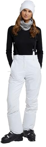 Mountain Warehouse Moon schmalgeschnittene Damen-Skihose - Wasserabweisende Hose aus Rip-Stop-Material mit abnehmbaren Hosenträgern und Knöchelreißverschlüssen Weiss Damengröße EU 46