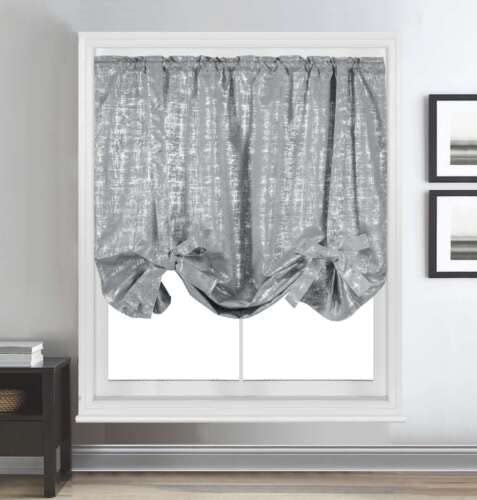 Thermal Blackout Tie-up Blind Metallic Sparkle Curtain Bling Panel (Silver, Width 55 x Drop 60)