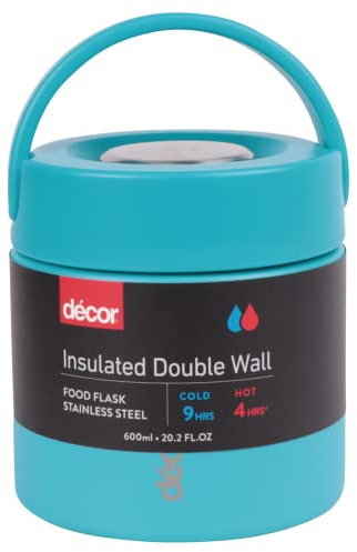 Décor Bouteille alimentaire isotherme | Récipient alimentaire 2 en 1 en acier inoxydable chaud et froid | 600 ml – Turquoise