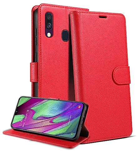 Bxithnr® Handyhülle für Samsung Galaxy A40 Hülle mit [RFID Schutz] Premium PU Leder Klapphülle Brieftasche Kartenfach Ständer Magnet Etui Handytasche Case Schutzhülle für Samsung A40, Rot