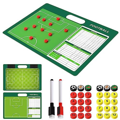 ioutdoor Fußball-Taktiktafel, tragbar, magnetisch, Coaching, professionelles zweiseitiges Klemmbrett mit Stift und trocken abwischbarem Marker