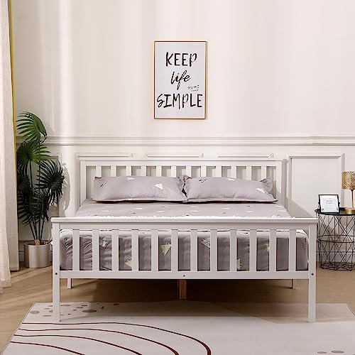 FUSIDE Sustainable Solid Pine Bed Frame,King Bed Frame,150X200CM Mattress(Not Included),Assembly Needed (White and White Top)