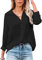 Womens Blouse Casual Long Sleeve Shirt Tops V Neck Button Down Shirts Basic Loose Tunic T Shirts (XL, Black-1)