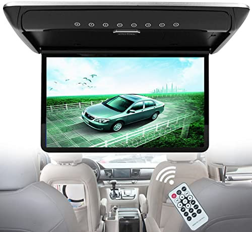15.6'' Schermo Ribaltabile per Monitor da Tetto per Auto 1080P, visualizzazione TV Digitale HD a soffitto con Luce d'atmosfera, Lettore per Auto MP5, HDMI IR FM USB,Beige