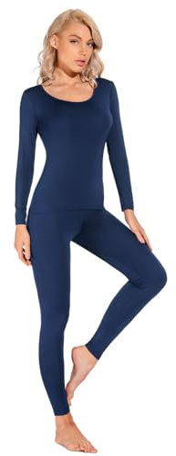 Liang Rou Women's Scoop Neck Top & Bottom Ultra Thin Thermal Underwear Set Royal Blue X-Large