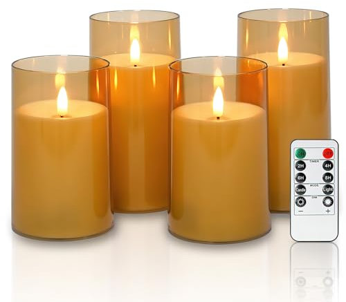 Fanna 4 Gold Flammenlose LED Acrylkerzen mit Timer für Hochzeiten, Weihnachtskerzen mit Fernbedienung für den Adventskranz, H 13 cm / 15,5 cm