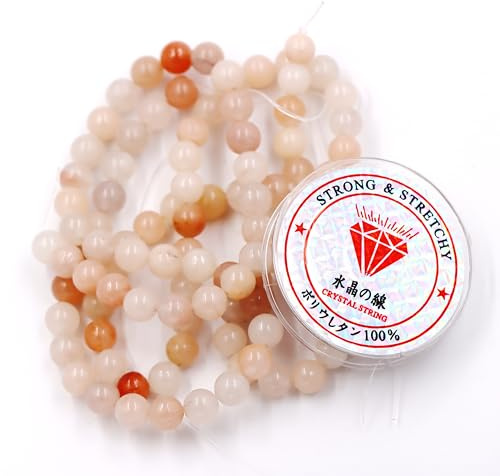 Fukugems Perlen mit Stretch-Kordel für Schmuckherstellung lose Steinperlen für DIY Energiestein Heilkraft Armband 10mm=76 Stücke und 1 Roll Cord Pink Aventurine 10mm