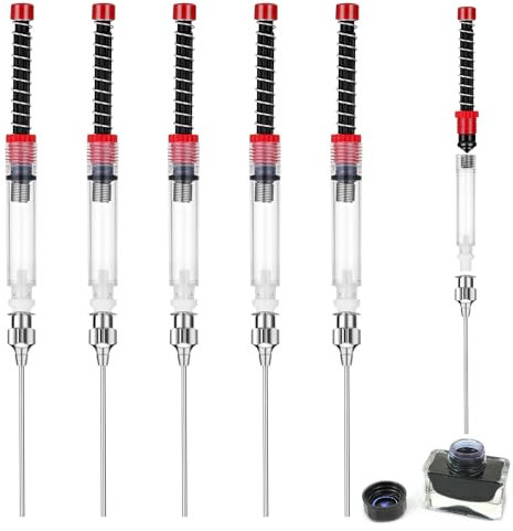 Andibro 6 Pack Fountain Pen Ink Syringe Filler, 3.4mm Bore Diameter Spring Converter Auxiliary Absorber With Removable Blunt Needle Tip