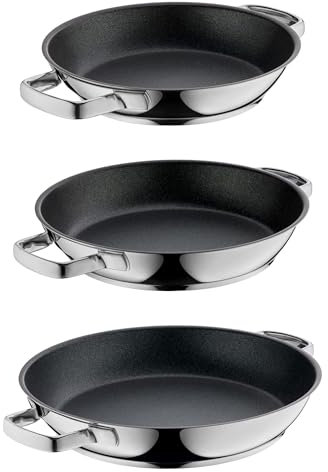 WMF Permadur Advance - Set de 3 Sartenes Antiadherentes 24-28-32 cm de Dos Asas, Acero Inoxidable Cromargan 18/10 Apto para Todo Tipo de Cocinas