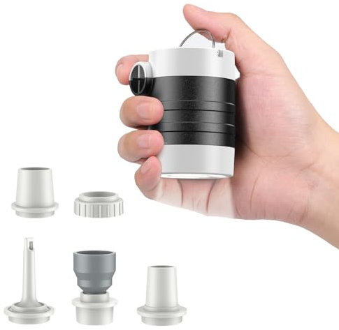 Anngrowy Elektrische Luftpumpe, Wiederaufladbare Akku Luftpumpe mit 1400mAh, Quick-Fill Inflator Luftablasser, luftpumpe luftmatratze mit 5 Luftdüsen für Luftmatratze, Pool, Schlauchboot mit Licht