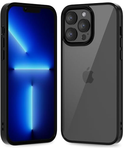 oakxco Thin Slim Clear case for iPhone 13 Pro Max, Transparent Hybrid Hard Shell Plastic & Soft Silicone Rubber Bumper, Non-Yellow Acrylic Protective Lightweight Cover for Women, Black