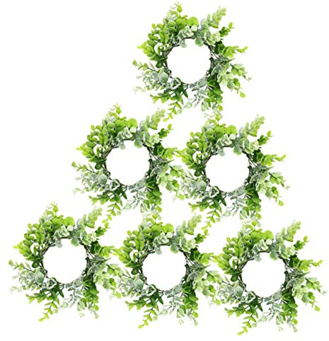 Garneck 6 Stück Blatt Kerzenringe Spitz Zulaufende Kerzenringe Künstliche Eukalyptus Künstliche Blätter Künstliches Grün Kerzenkranz Kerzenkranz Für Deko