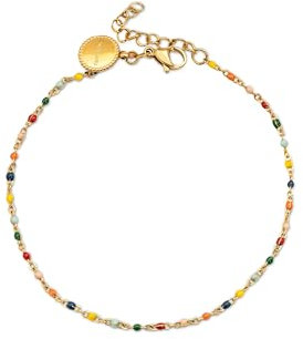 SINGULARU - Colors Enamel Dots Fußkettchen. Edelstahl mit 18 Kt vergoldeter Beschichtung. Schmuck für Damen.
