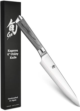 Shun Cutlery Kagerou Utility Knife 6 Inch, Narrow, Sharp Straight-Bladed Kitchen Knife Perfect for Precise Cuts, Ideal for Preparing Sandwiches or Trimming Small Vegetables, Handcrafted Japanese Knife