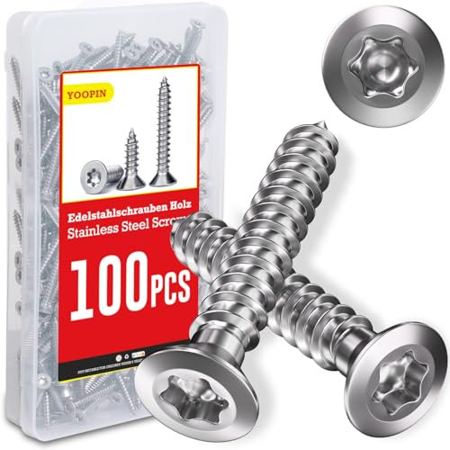 100 Stück Schrauben Torx Edelstahlschrauben 4x35, Holzschrauben Torx, A2 V2A Edelstahlschrauben Holz, Blechschrauben, Holzschrauben Edelstahl Senkkopf, Spanplattenschrauben für Aufdachkonstruktionen