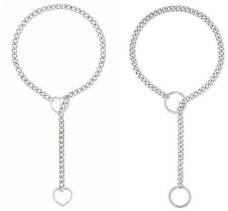 2 PCS Slip Chain Necklace,Heart O-Ring Slip Link Chain Choker, Adjustable Goth Slip Chain Choker Necklace, Punk Stainless Steel Silve Sliding Necklaces for Women and Girls