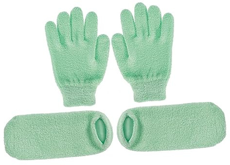 WOONEKY 2 Pares de Guantes Exfoliantes y Hidratantes de Gel Natural para Cuidado de Piel en Spa Casa, Materiales de Tela y Gel, Blanqueadores y Protectores para Manos y Pies