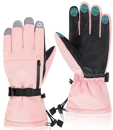 Durio Gants de ski pour homme et femme - Imperméables et antidérapants - Pour le ski, le snowboard, le vélo, la course, l'escalade, la randonnée - Pour parent-enfant - En extérieur - Rose - Taille L