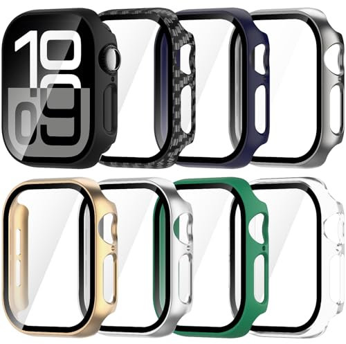 Jvchengxi 8-Piezas Funda Protector 46mm para Apple Watch Series 10 (2024), Rígida PC Carcasa HD Vidrio Templado Protector de Pantalla Estuche (8-Colores, 46mm)