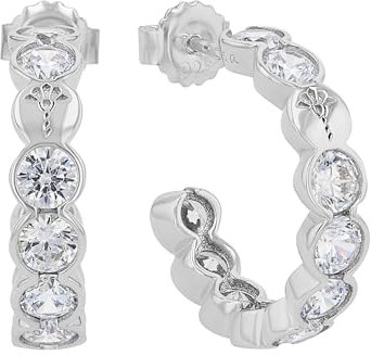 JOOP! Creolen 925 Sterling Silber Damen Ohrschmuck, mit Zirkonia synth., 2 cm, Weiß, Kommt in Schmuck Geschenk Box, 2038915