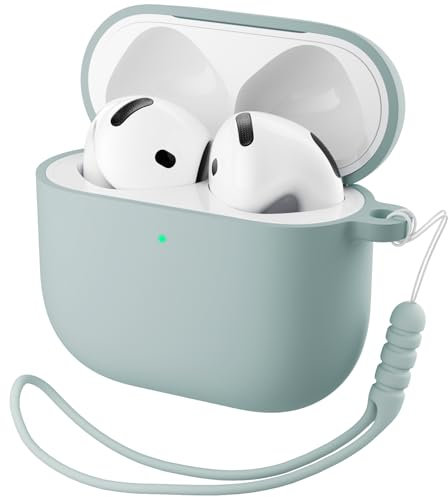 ORNARTO für AirPods 4 Hülle 2024, Schützende Flüssig Silikon Hülle für AirPods 4 2024 Hybrid Skin Front LED Sichtbar Silikon Hülle - Agavengrün