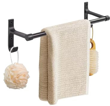 KYOEON Handtuchhalter, 40cm Handtuchhalter Wand Matt Schwarz Handtuchhalter Bad Wandmontage Metall Handtuchstange mit Zwei Haken auf Beiden Seiten für Badezimmer, Küche, Waschtisch