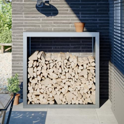 Makastle Kaminholzregal Brennholzregal Feuerholzregal Feuerholzständer Kaminholzständer Brennholz Halter aus Metall, Holzlager aus Stahl, für Innen und Außen, 100x40x100 cm Verzinkter