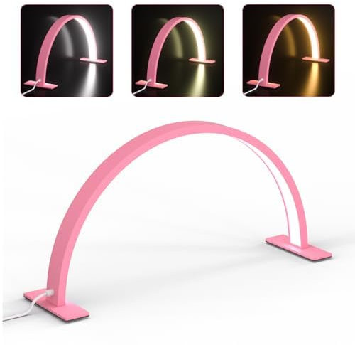 TwoWin Halbmond Leichte Nagellampe für Tisch und Schreibtisch, Wimpernleuchte Led, Schreibtischlampe für Wimpernverlängerung, Tätowierung, Augenbrauen - Rosa