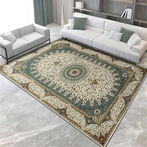 BedLooms Machine Washable Rugs Living Room 120 x 170 cm Large – Traditional Vintage Boho Rugs for Bedroom – Floral Design Teal Area Rug for Kids Room Lounge Short Pile Floor Carpet (Willow)