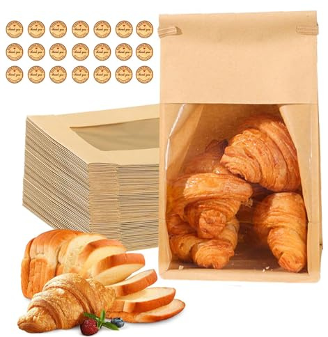 10 Pcs Paper Bread Bags for Homemade Bread,Bread Loaf For Kitchen Use,Sourdough with Clear Window and 21 Sealing Stickers Gifting, Storage Cookies & Snacks
