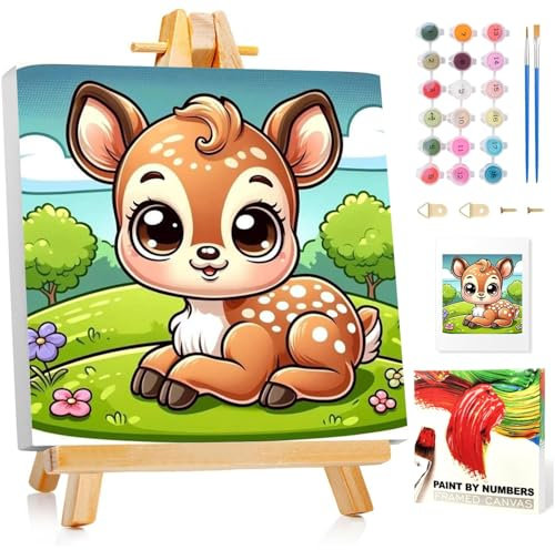 Cerf Peinture Numero Enfant Avec Cadre, Cerf Kits de Peinture au Numéro, Peinture par Pour la Décoration de la Maison 20x20 cm, Avec Chevalet