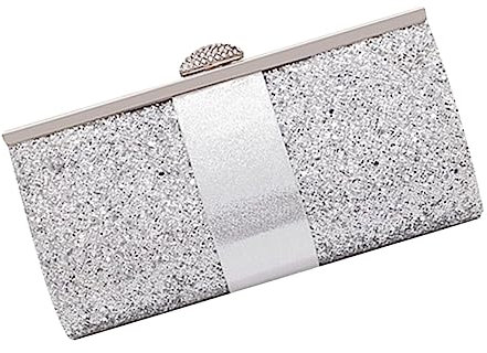 DEARMAMY Elegante Abendtasche Handtasche für Damen Silberfarben Glitzernd Kette Geldbörse Modische Clutch Winkelglanz für Hochzeit Party Abschlussball