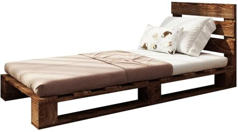 Lermowood Palettenbett M1 aus Holz 80 x 200 cm Eiche mit Kopfteil Holzbett 20cm Stabiles Seniorenbett Kinderbett Jugendbett Gästebett erhöhtes Einzelbett Bettgestell Futonbett Komforthöhe Naturholz