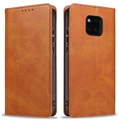 LBH Handyhülle Smartphone-Hülle für Huawei Mate 20 Pro Klapphülle Magnetverschluss Kartenfächer Geldfach Standfunktion Case Etui Rundumschutz Schutzhülle Hellbraun