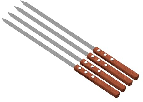 PNJB BBQ Barbecue Skewers Wooden Handle, Grilling Kebab Flat Reusable Skewers, Metal Skewer, Heat Resistance, Convenient Design, Easy to Clean, 50cm, (4PCS)