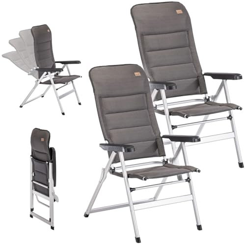 Skandika Klappstuhl Lepola | Campingstuhl faltbar aus Aluminium, Alu-Gartenstuhl, 7-Fach verstellbare Rückenlehne, gepolstert, klappbar, hohe Lehne, Armlehnen, Kopfstütze | Camping, Garten (2er Set)