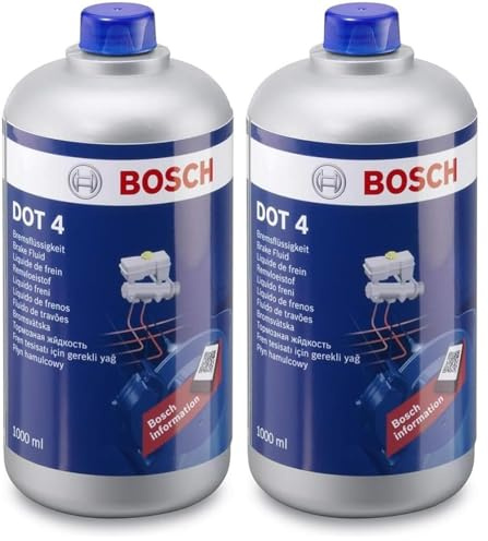 Liquido Freni Bosch DOT 4, 1 L – Per veicoli prodotti prima del 2010 – Adatto per freni ABS di prima generazione (Confezione da 2)