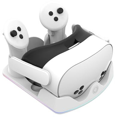 AodoT Ladestation für Meta Quest 3S/3/2 - RGB Licht Ladestation, VR Brille Zubehör mit Ständer für Headset & Controller