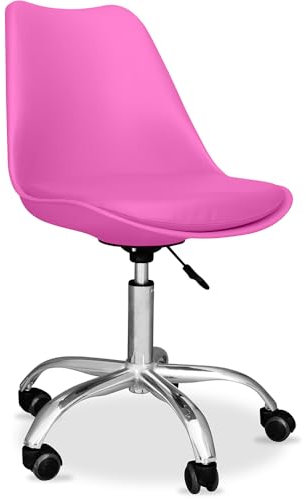 Iconik Interior Tulip Style Silla de oficina con ruedas - Silla de oficina giratoria - Tulipán fucsia