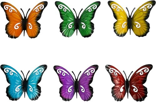 LWINGFLYER Metal Butterfly Decoration Wall Art Decoration Butterfly Sculpture for Indoor and Outdoor Garden Fenced Patio（6PCS）