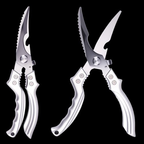Geflügelschere Edelstahl Hähnchenschere Fleischschere Modern Küchenschere Fischschere Silber Haushaltsschere Metallgriff Knochenschere mit Flaschenöffner Schere Küche Schaben von Fischschuppen