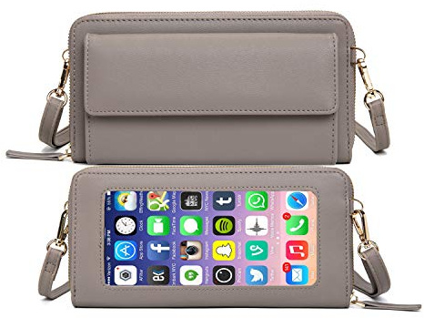 myfriday Small Crossbody Cell Phone Bag for Women, Mini Over Shoulder Handbag Purse with Credit Card Slots, D-grey, S