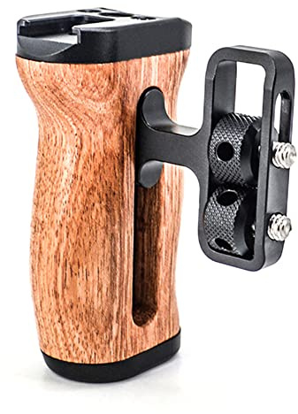 Eieenotee Multi-Function Hand Grip Camera Cage Left/Right Side Hand Grip for Photo Expand Cage Wooden Handle Grip Cold Shoe for Mic Video Light