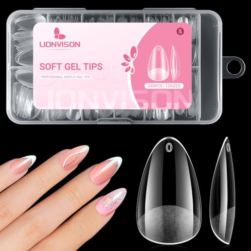 240PCS Acrylic Almond Nail Tips: Soft Gel Medium Cover Half Matte 12 Sizes | Soft Gel Nail Tips with Half Matte Finish and Full Cover Design - Ideal for Nail Extensions in Salons and at Home