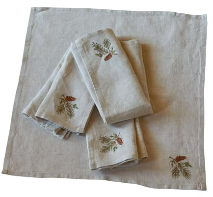LOBERON Serviette 4er Set Arlida - Fein Bestickt - Natürlicher Charme - Weihnachtliche Textilien - Weihnachten - Tischwäsche - Leinen, beige | Fein Bestickt - Natürlicher Charme - Weihnachtliche Textilien - Weihnachten - Tischwäsche - Leinen