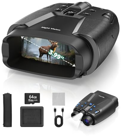 TELUHA Night Vision Goggles, 4K Night Vision Binoculars with 3.99 HD Screen, 10000mAh Rechargeable, 64GB Card Included for Wildlife Observation & Surveillance